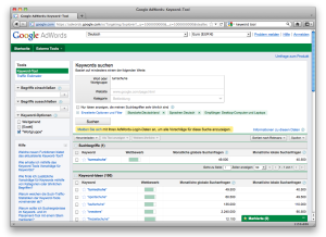 Screenshot des Keyword Tools