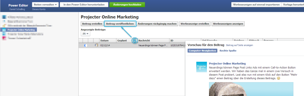 Beitrag im Power Editor veröffentlichen