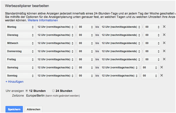 Werbezeitplaner bearbeiten