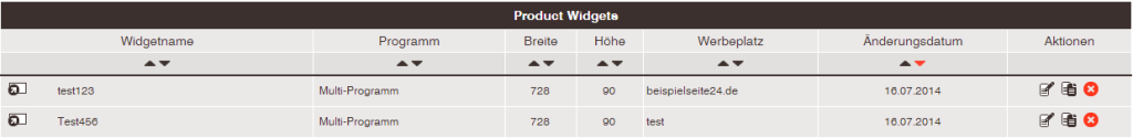 widget-auflistung