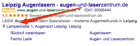Darstellung der AdWords Standorterweiterung