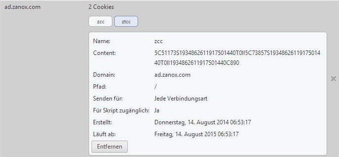 Abb. 3: Daten eines Zanox Tracking Cookies