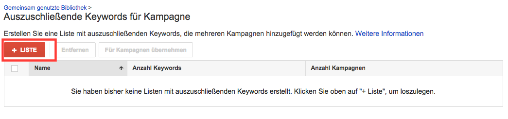 Negative Keywordlisten Schritt 3