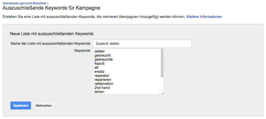 Negative Keywordlisten Schritt 4