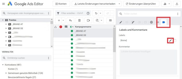 Screenshot des Google Ads Editors