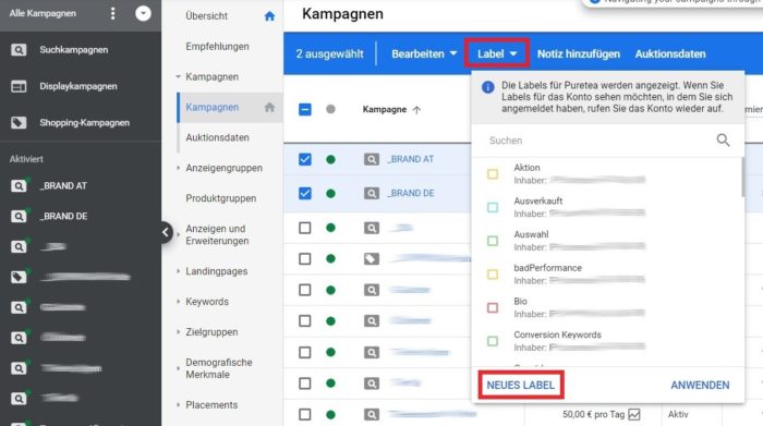 Screenshot des Google Ads Editors