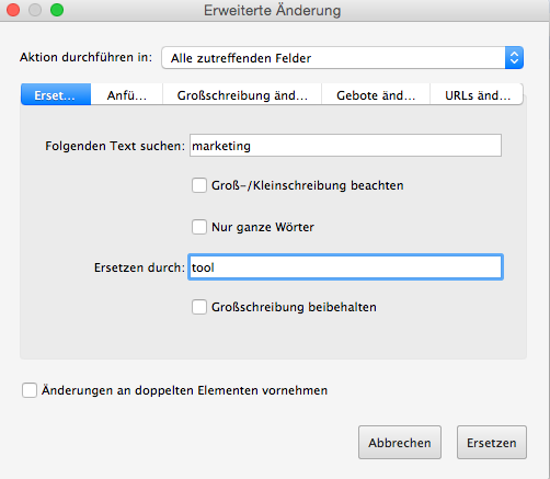 Suchen/Ersetzen im AdWords Editor