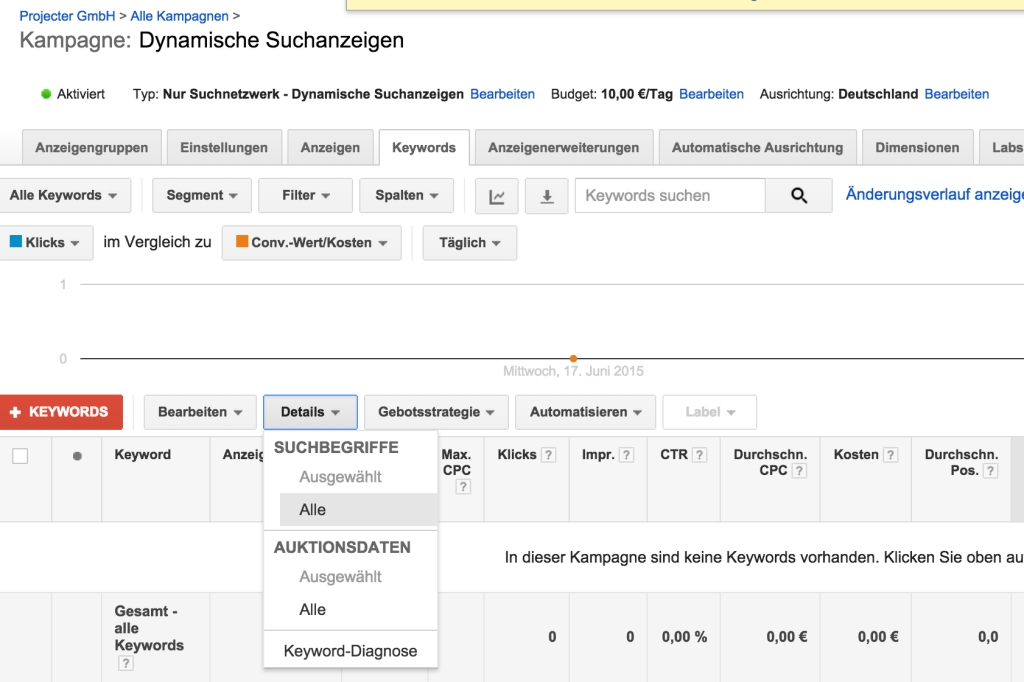 DSA - Suchbegriffe auswerten