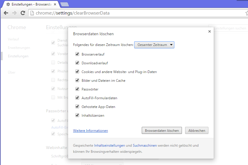 Cookies loeschen Chrome