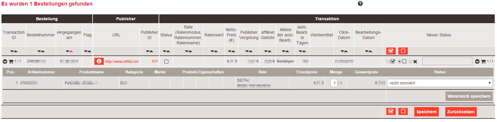 Testbestellung im Netzwerk ueberpruefen -Affilinet