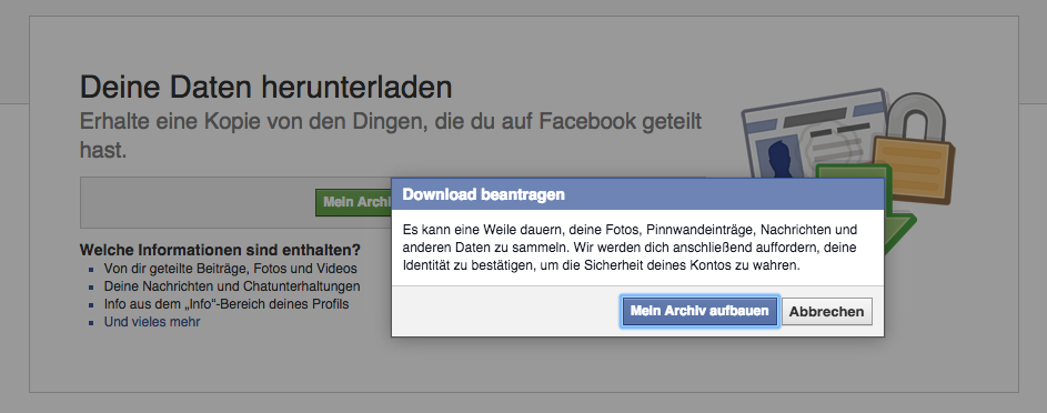 Facebook - Archiv Daten beantragen