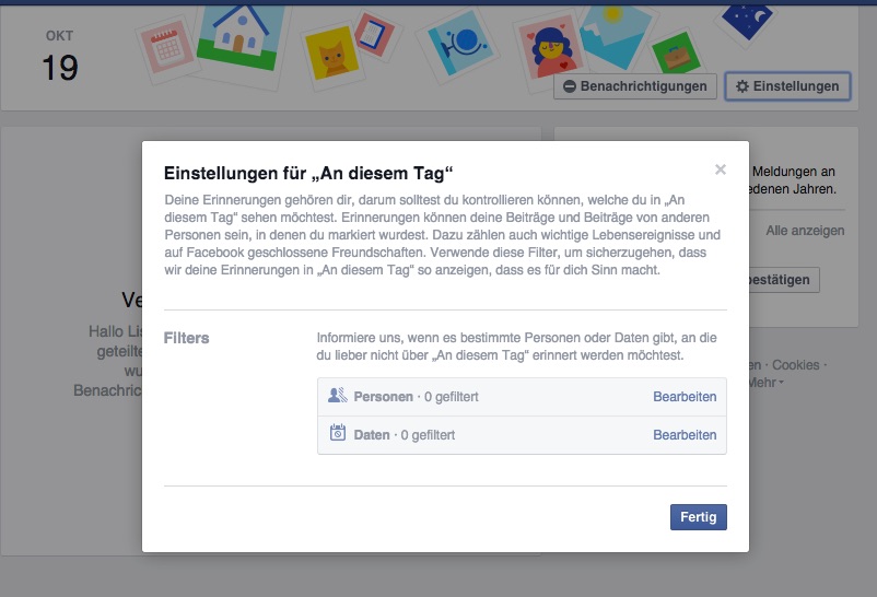 Facebook - Erinnerungen bearbeiten