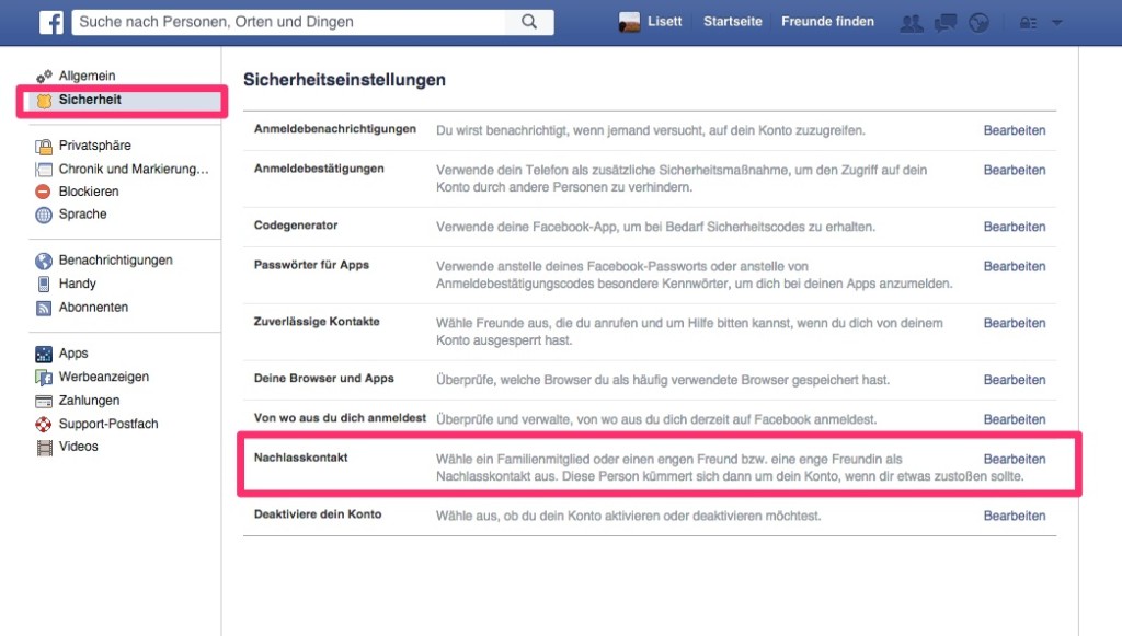 Facebook - Nachlasskontakt