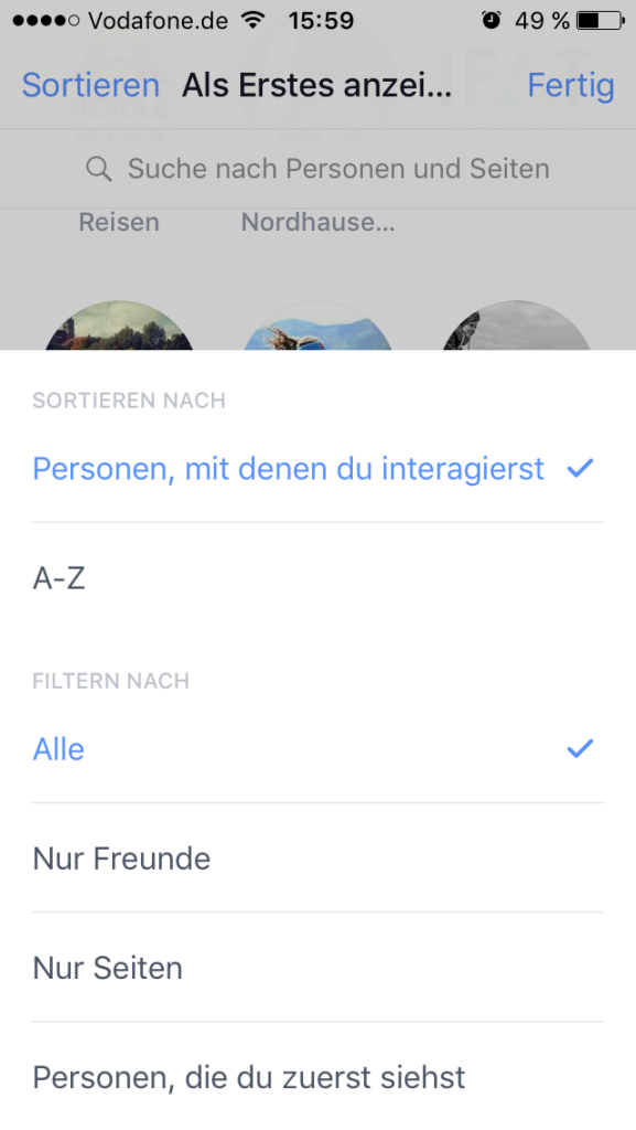 Facebook - Prio sortieren