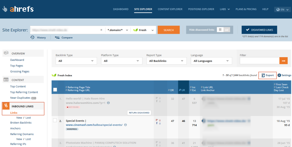ahrefs-links-exportieren