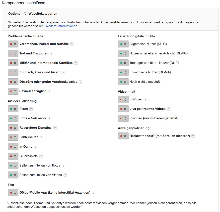 Placement-Targeting Einstellungen