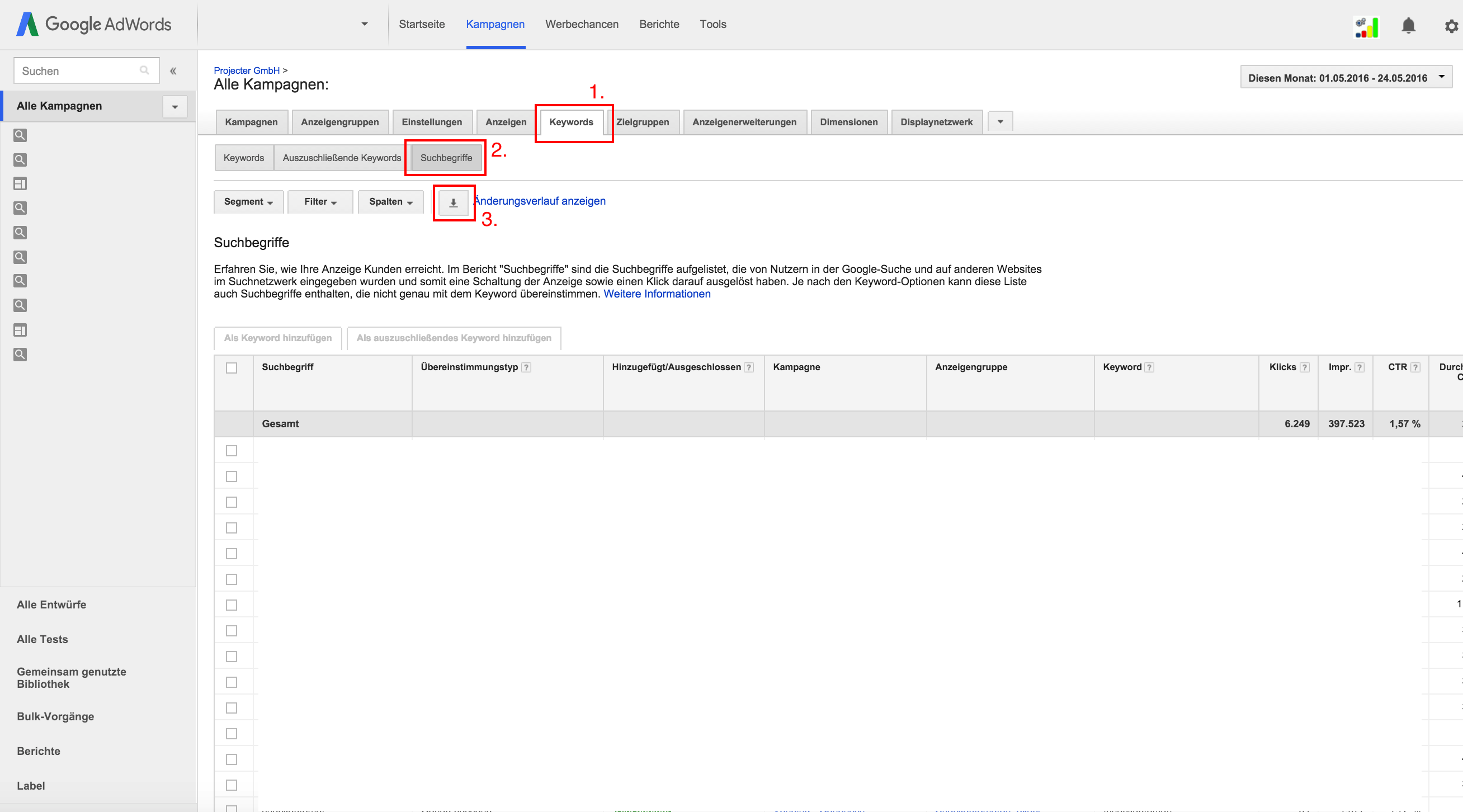 Keyword-Export Google