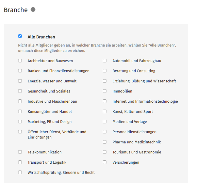 Targetingmöglichkeiten XAS - Branche