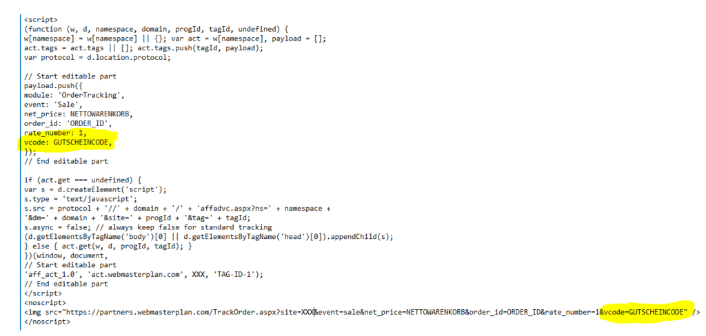 Gutscheintracking Affilinet Code
