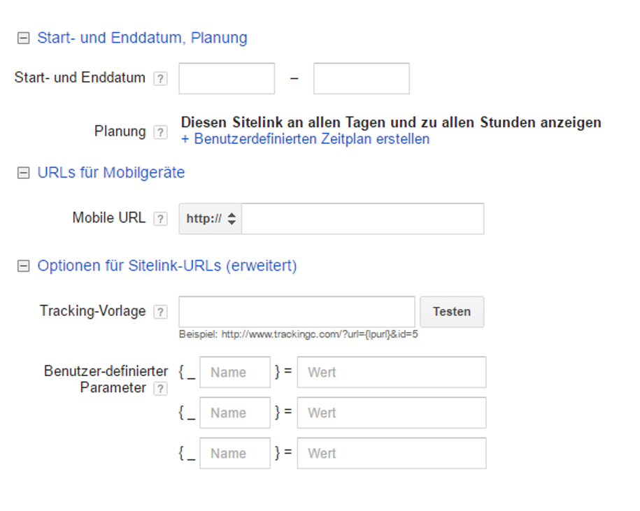 Einstellung für Sitelinks zu besimmten Uhrzeiten 