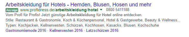 Beispiel Sitelinks Anzeigenerweiterung bei Google AdWords