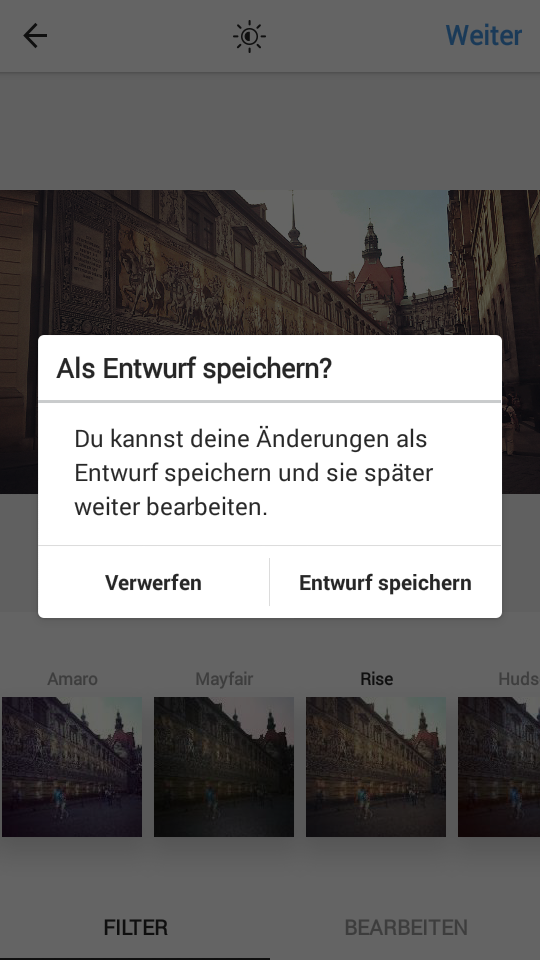 Instagram Bilder als Entwurf speichern