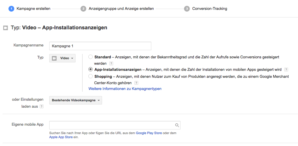 TrueView-Kampagne mit App-Installationsanzeigen