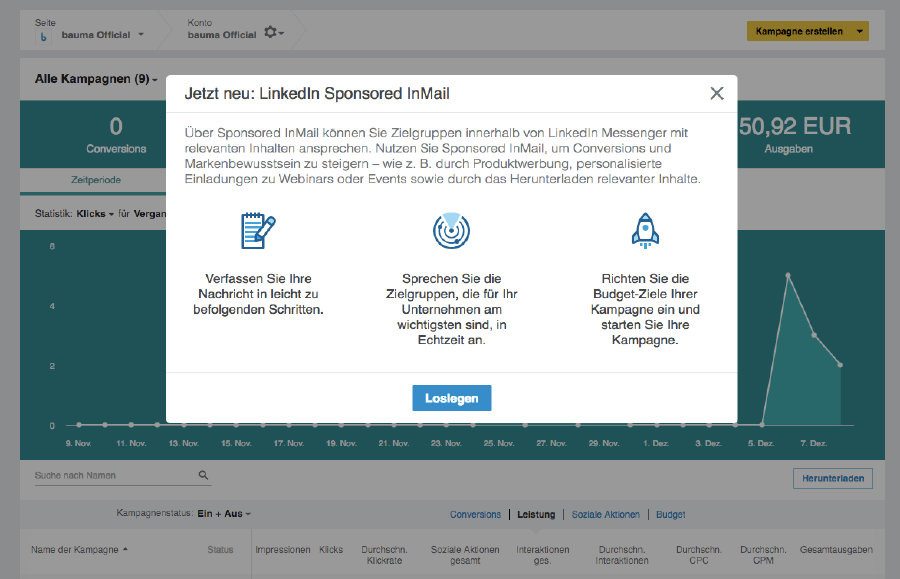 Sponsored InMail im Selfservice bei LinkedIn
