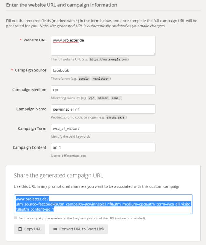 Facebook Tracking URLs mit UTM Kampagnen Parametern erstellen