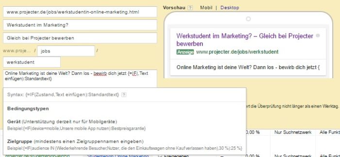 IF-Funktionen mit Bedingung Gerät sowie Zielgruppe