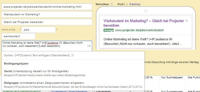 IF-Funktion mit Zielgruppenauswahl