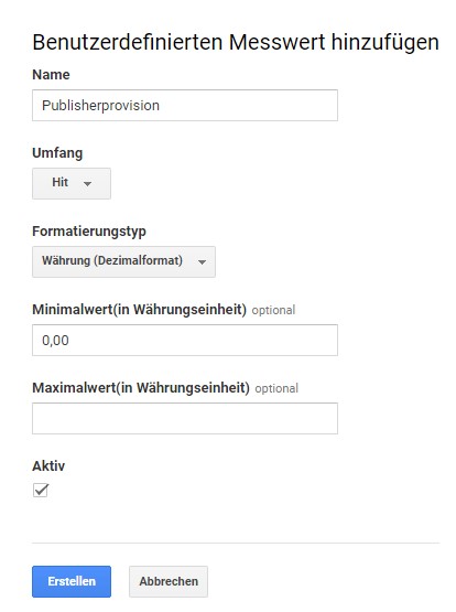 Google Analytics Benutzerdefinierter Messwert