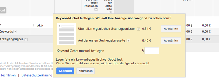 neues Interface für die Gebotsanpassung