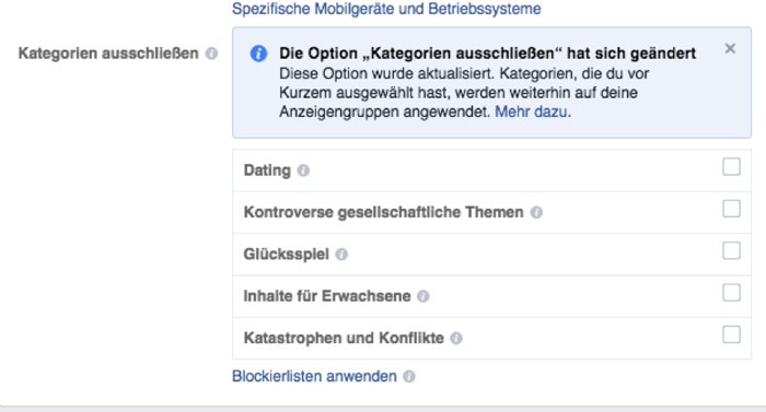 Facebook Kategorien ausschließen