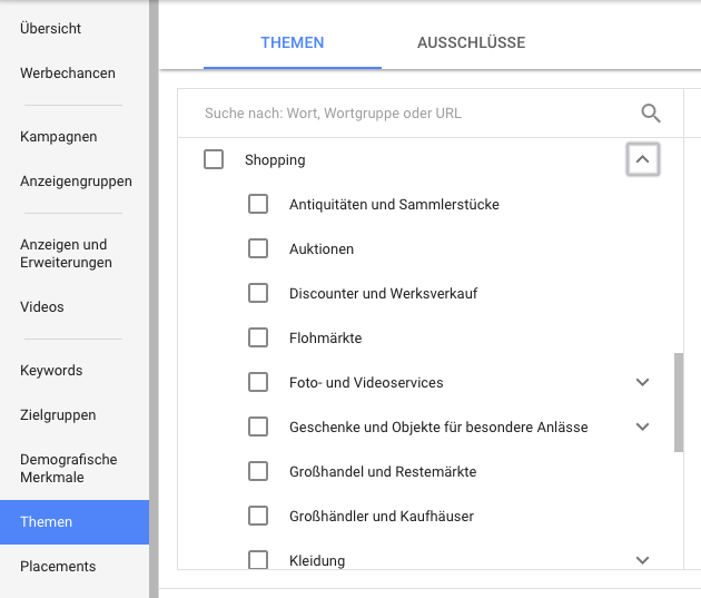 Kontextuelles Targeting: Themen