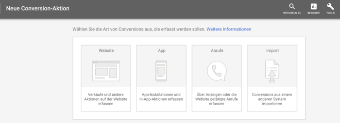 Quelle der Conversions-Aktion wählen
