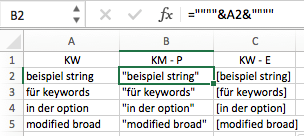 Keywords mit "phrase"- oder "exact"- Option