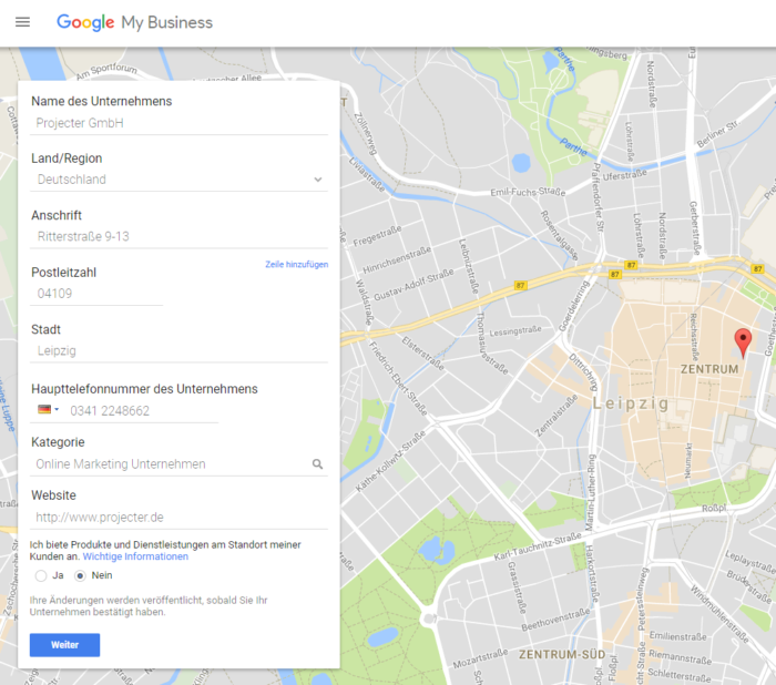 Google Maps GMB Eintrag