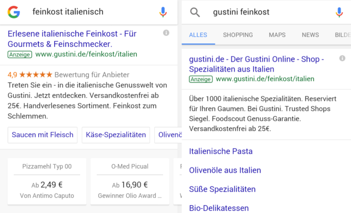 Neue Darstellung von mobilen Anzeigenerweiterungen