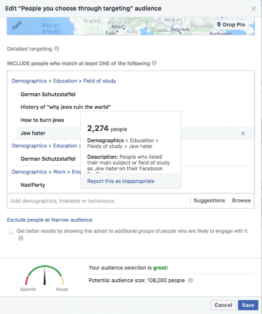 Sperrung verschiedener Targeting-Möglichkeiten bei Facebook