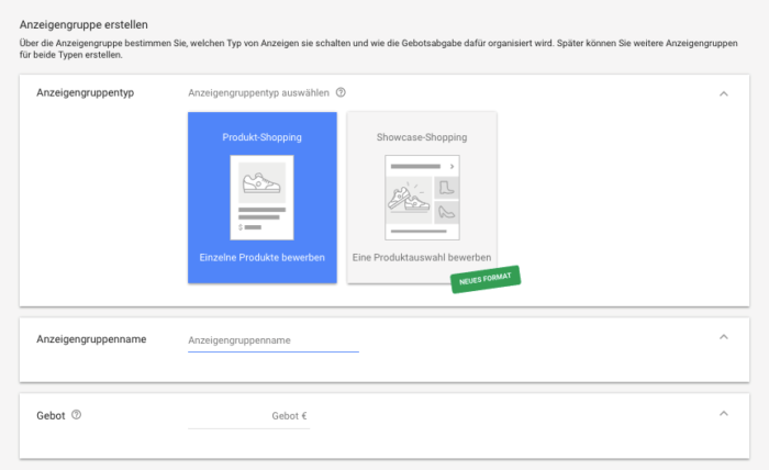 Showcase Ads für Google Shopping