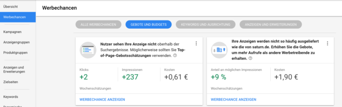 Werbechancen in der neuen Oberfläche