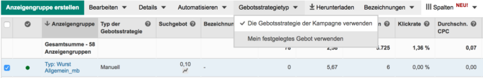 Gebotsstrategietyp auf der Anzeigengruppenebene
