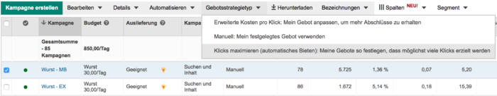 Gebotsstrategie “Klicks maximieren”