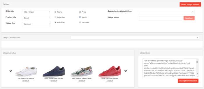 Widget-Generator im neuen Affilinet Plugin