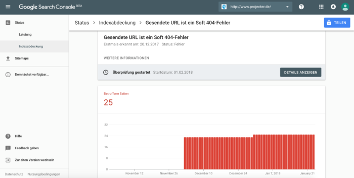 Google Search Console 2018 Menüpunkt Indexabdeckung
