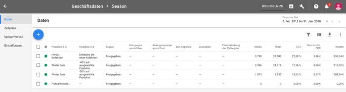 Anpassungsdaten einrichten