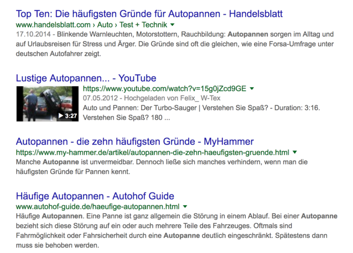 Google Suchergebnisse für das Wort Autopannen