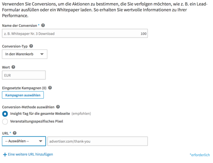 Erstellung einer Conversion auf Linkedin