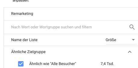 Größe der Google Remarketing Liste